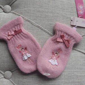 Monsoon Mittens bow embroidery fairy princess - pink - size toddler 1-3 yrs